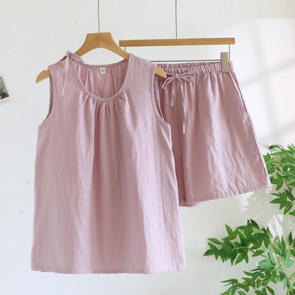 Ärmelloser Pyjama aus doppellagigem Baumwoll-Gaze - Hellviolett - XL - image 5