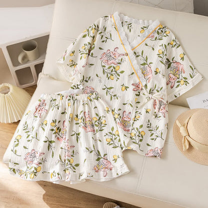 Pyjama-Set aus Baumwollgaze mit Zitrone und Hase - image 4