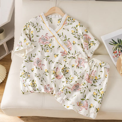 Pyjama-Set aus Baumwollgaze mit Zitrone und Hase - image 1