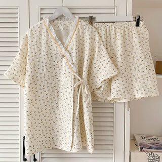 Kurzarm-Kimono-Pyjama-Set aus geblümter Baumwolle - image 0