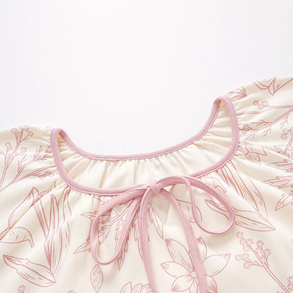 Elegantes Pyjama-Set aus Baumwolle mit Blumenmuster und Rundhalsausschnitt - image 2
