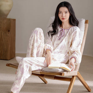 Botanisches, niedliches Kaninchen-Baumwoll-Loungewear-Set - Lila - XXL - image 0