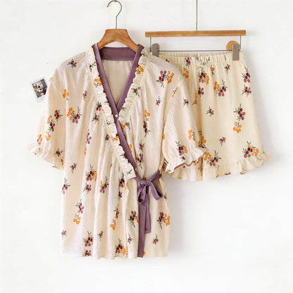 Rustikales Pyjama-Set mit Rüschenärmeln in Beerenfarben - image 4