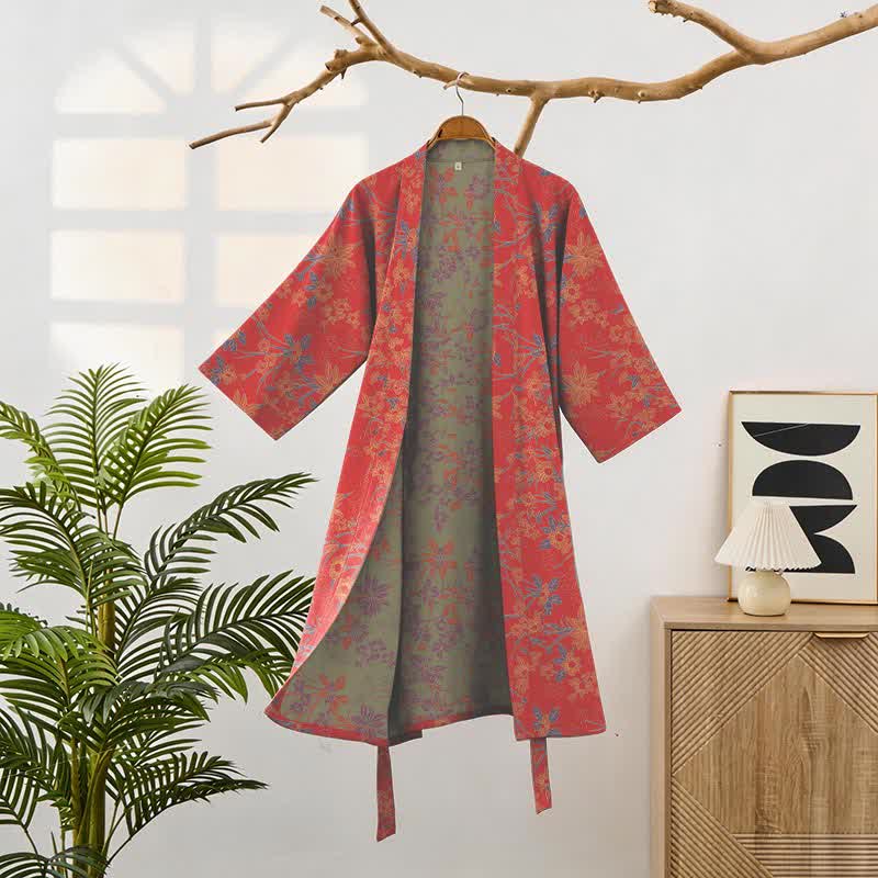 Vintage-Bademantel aus rustikalem Baumwolljacquard mit Blumenmuster - image 1