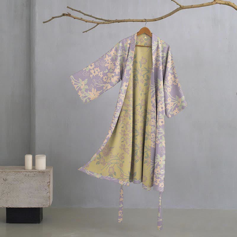 Vintage-Bademantel aus rustikalem Baumwolljacquard mit Blumenmuster - Lila - XXL - image 14