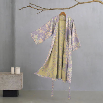 Vintage-Bademantel aus rustikalem Baumwolljacquard mit Blumenmuster - Lila - XXL - image 14