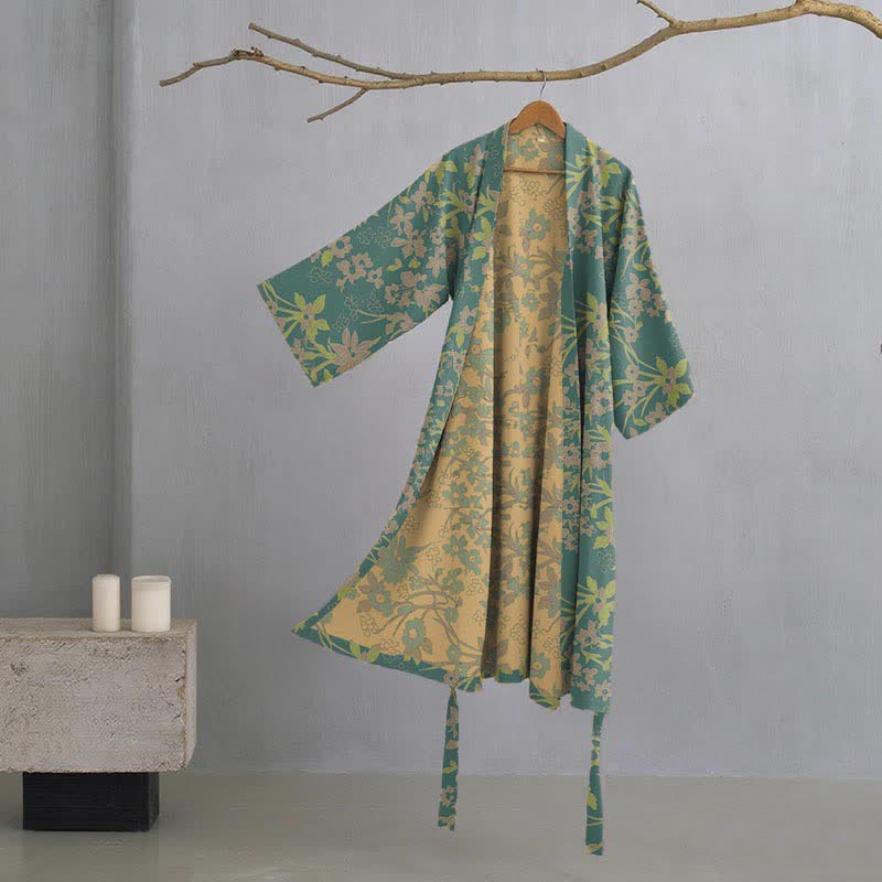 Vintage-Bademantel aus rustikalem Baumwolljacquard mit Blumenmuster - Grün - XXL - image 7