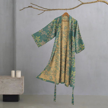 Vintage-Bademantel aus rustikalem Baumwolljacquard mit Blumenmuster - Grün - XXL - image 7