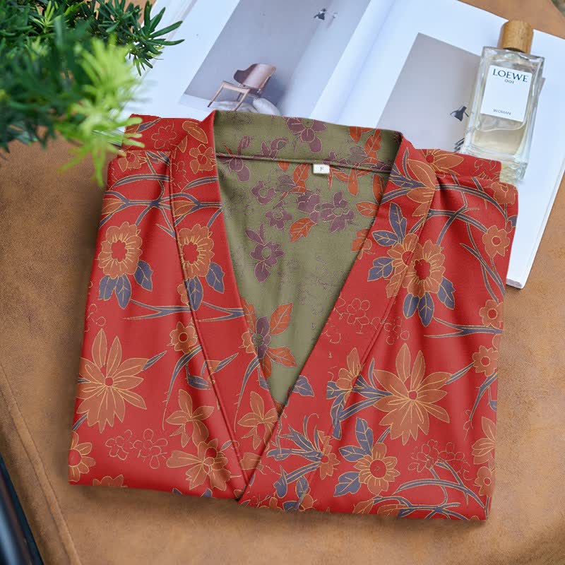Vintage-Bademantel aus rustikalem Baumwolljacquard mit Blumenmuster - image 3