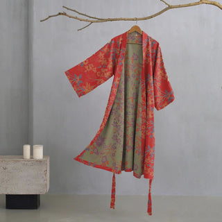 Vintage-Bademantel aus rustikalem Baumwolljacquard mit Blumenmuster - Rot - XXL - image 0