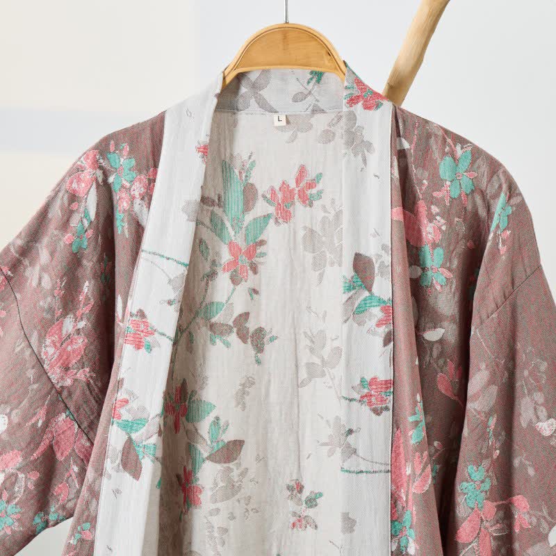 Kimono-Bademantel aus Baumwollgaze mit Vintage-Blumenmuster - image 2