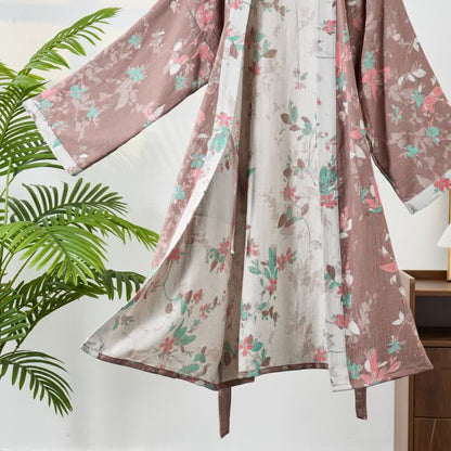 Kimono-Bademantel aus Baumwollgaze mit Vintage-Blumenmuster - image 3