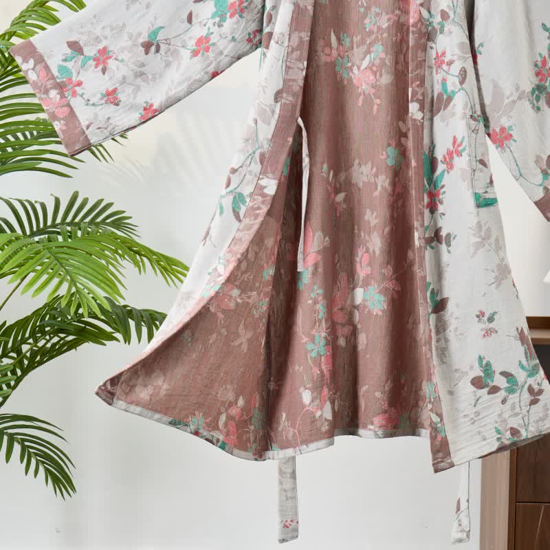 Kimono-Bademantel aus Baumwollgaze mit Vintage-Blumenmuster - image 10
