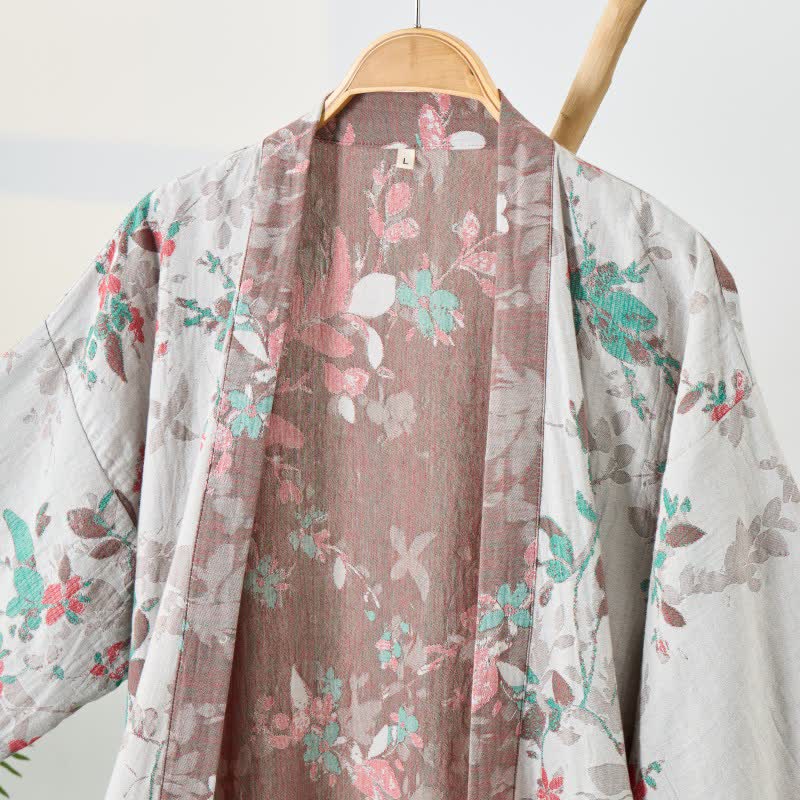 Kimono-Bademantel aus Baumwollgaze mit Vintage-Blumenmuster - image 9
