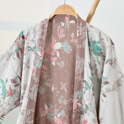 Kimono-Bademantel aus Baumwollgaze mit Vintage-Blumenmuster - image 9
