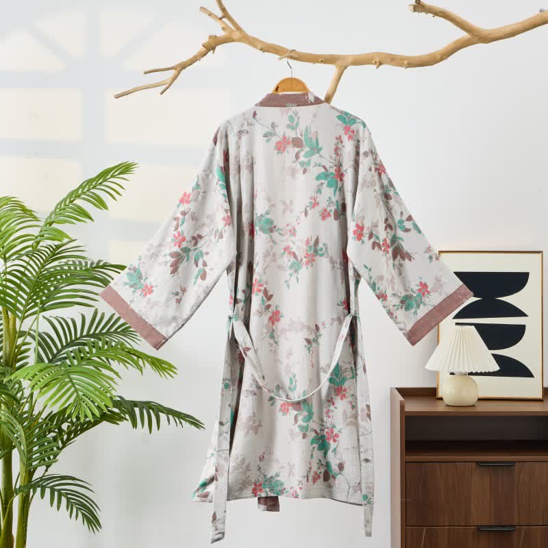 Kimono-Bademantel aus Baumwollgaze mit Vintage-Blumenmuster - image 8