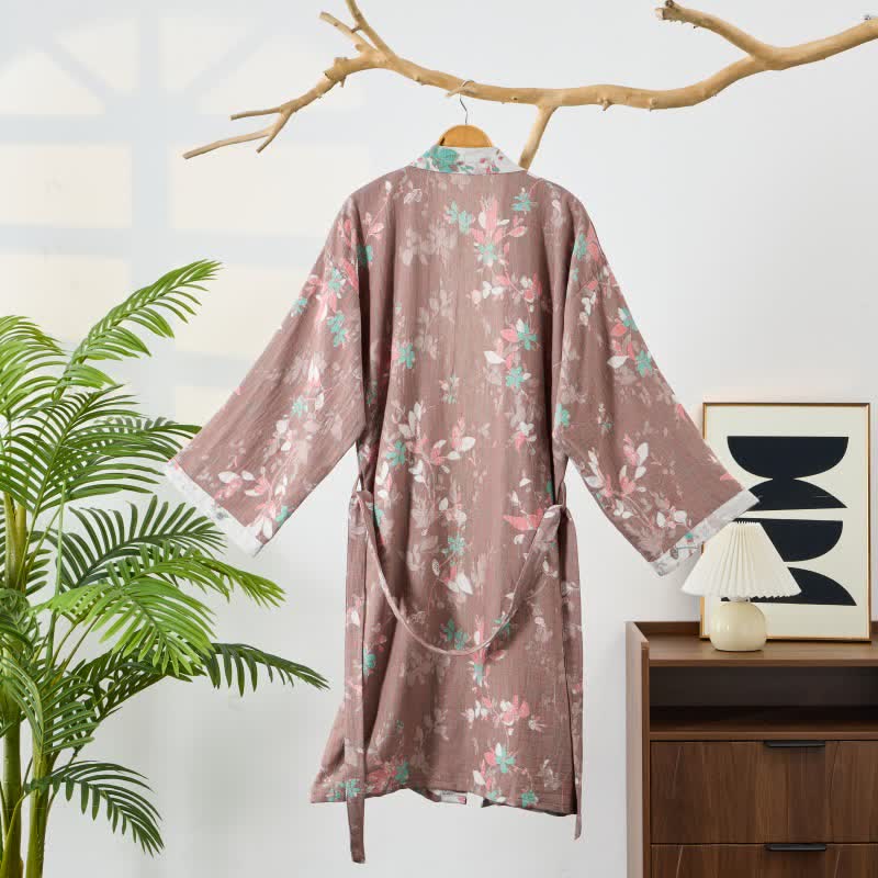 Kimono-Bademantel aus Baumwollgaze mit Vintage-Blumenmuster - image 1
