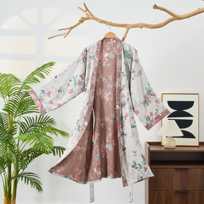 Kimono-Bademantel aus Baumwollgaze mit Vintage-Blumenmuster - Grau - L - image 7