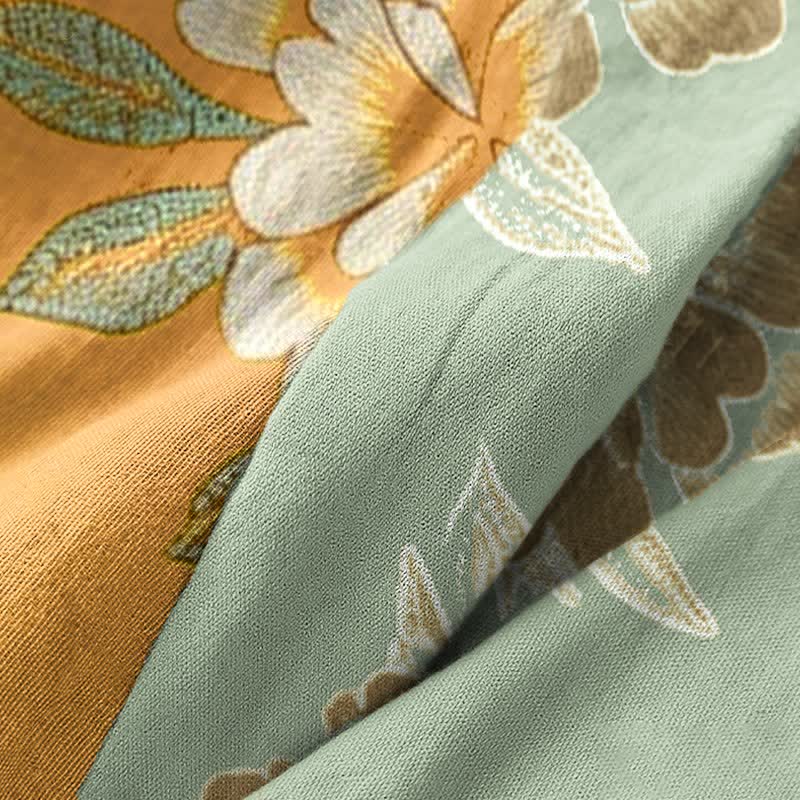Kimono-Bademantel aus Baumwollgaze mit gelber Pfingstrose - image 12