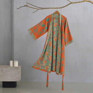 Kimono-Bademantel aus künstlerisch geblümtem Baumwollgaze - Orange - XL - image 0