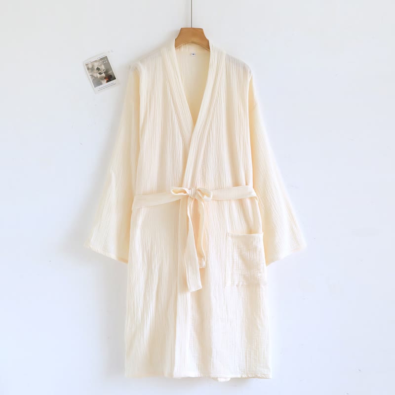 Minimalistischer Baumwollbademantel für Sie und Ihn - Damen: Beige - L - image 11