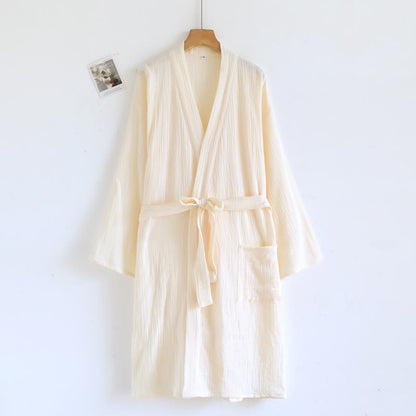 Minimalistischer Baumwollbademantel für Sie und Ihn - Damen: Beige - L - image 11