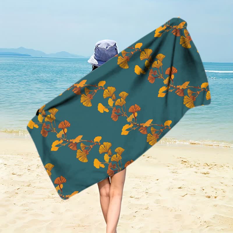 Strandtuch aus Ginkgoblättern - Dunkelgrün - 150 cm x 70 cm - image 24
