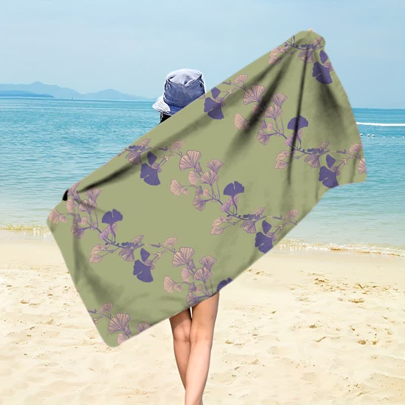 Strandtuch aus Ginkgoblättern - Lila & Grün - 150 cm x 70 cm - image 36