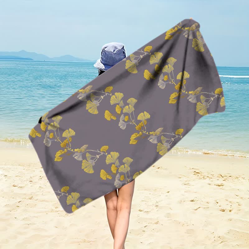 Strandtuch aus Ginkgoblättern - Dunkelgrau - 150 cm x 70 cm - image 8