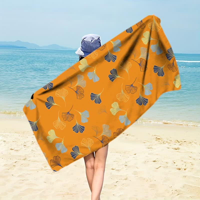 Elegantes Strandtuch mit Ginkgoblatt - Orange - 150 cm x 70 cm - image 5