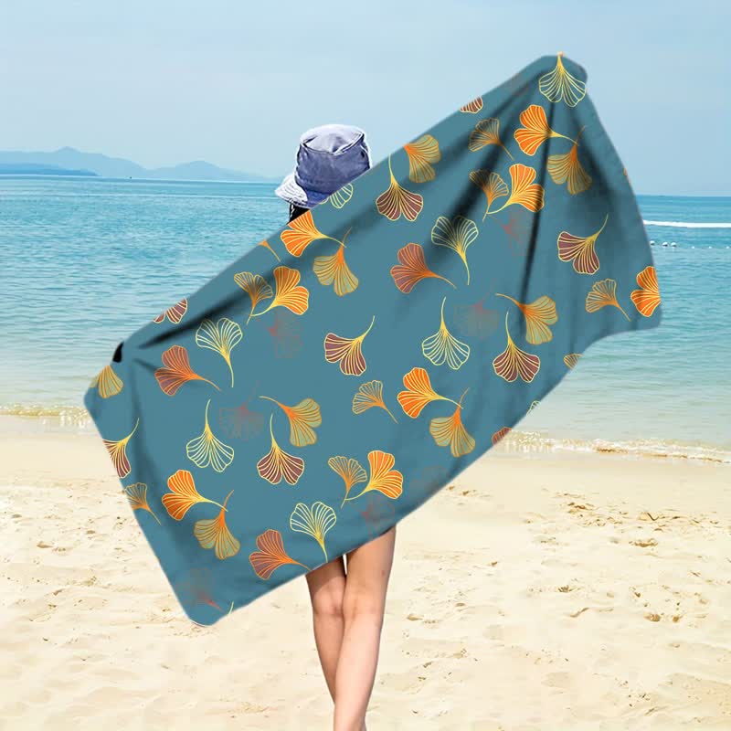 Elegantes Strandtuch mit Ginkgoblatt - Blau - 150 cm x 70 cm - image 0