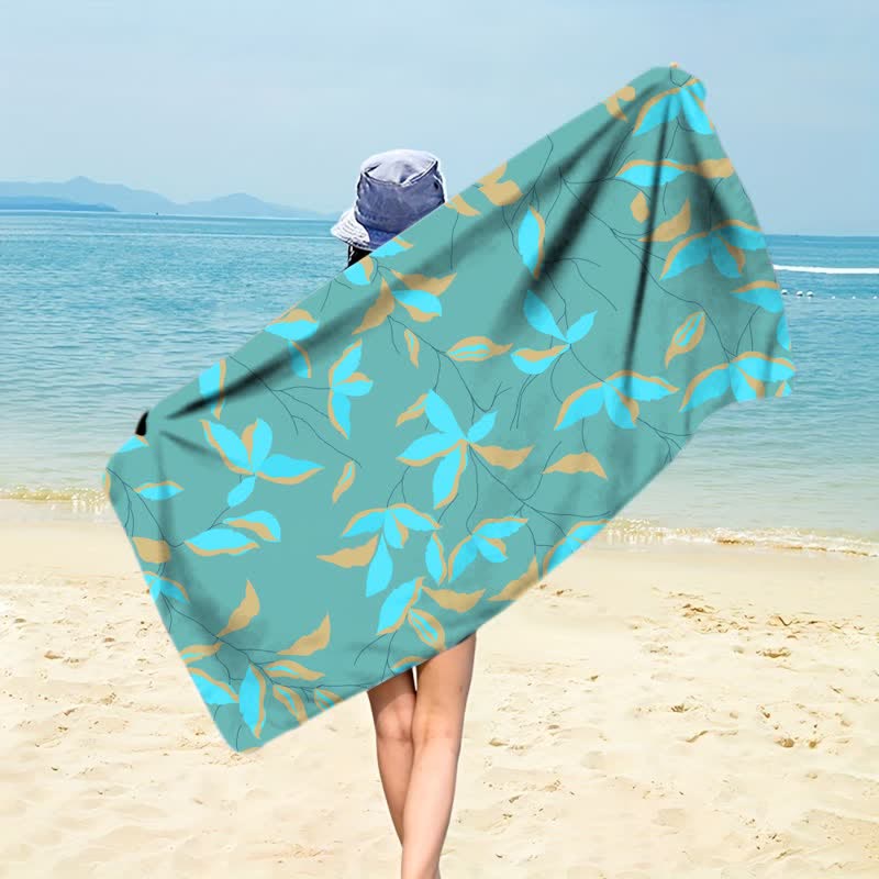 Strandtuch mit künstlerischem botanischem Blattmuster - Dunkelgrün - 150 cm x 70 cm - image 5