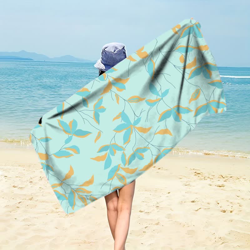 Strandtuch mit künstlerischem botanischem Blattmuster - Hellgrün - 150 cm x 70 cm - image 0