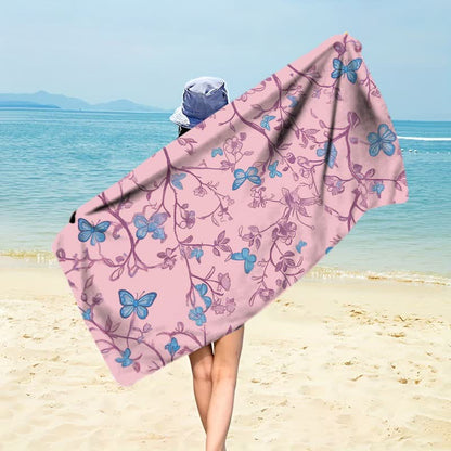 Strandtuch mit Landhausstil, Blumenmuster und Schmetterlingen - Rosa - 150 cm x 70 cm - image 0