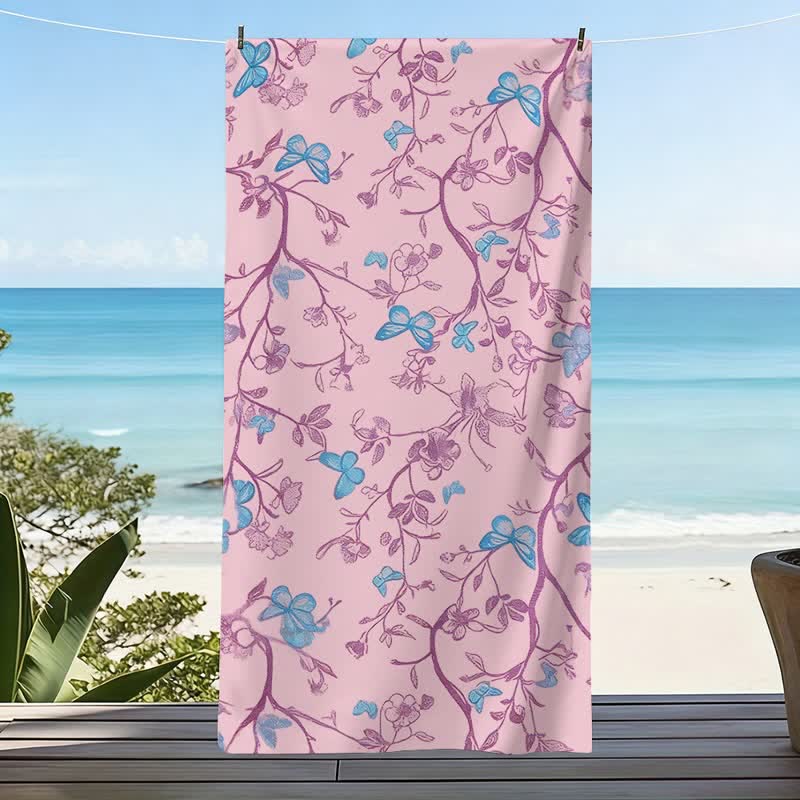 Strandtuch mit Landhausstil, Blumenmuster und Schmetterlingen - image 3