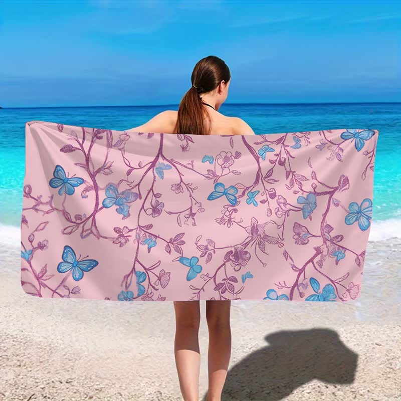 Strandtuch mit Landhausstil, Blumenmuster und Schmetterlingen - image 2
