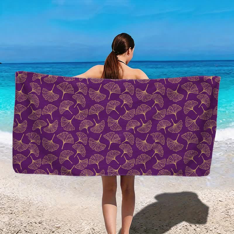 Strandtuch mit Linienzeichnung eines Ginkgoblattes - image 14