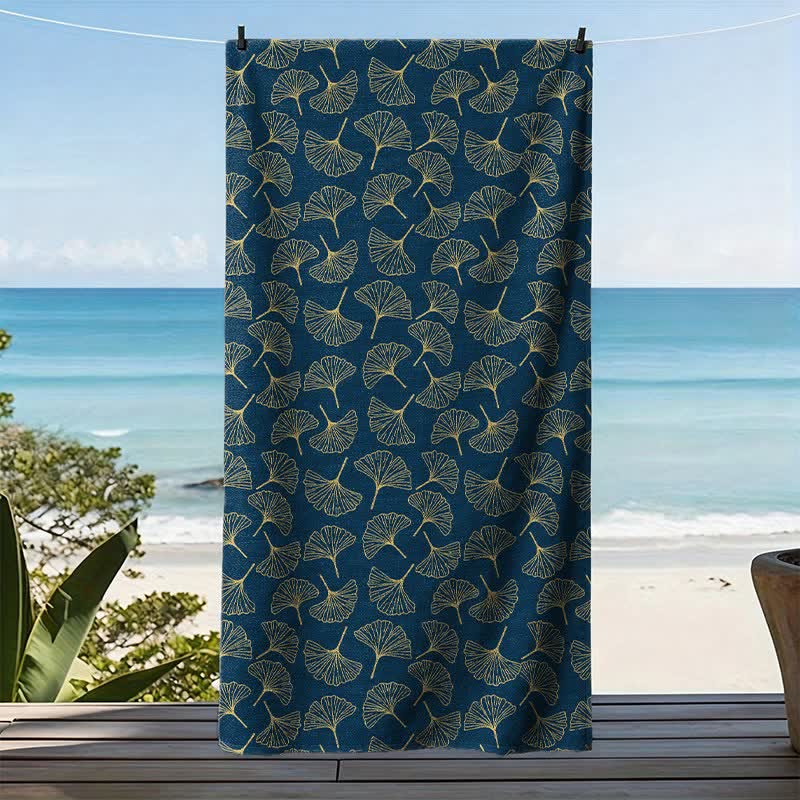 Strandtuch mit Linienzeichnung eines Ginkgoblattes - image 3