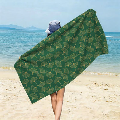 Strandtuch mit Linienzeichnung eines Ginkgoblattes - Grün - 150 cm x 70 cm - image 8