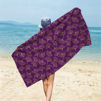 Strandtuch mit Linienzeichnung eines Ginkgoblattes - Lila - 150 cm x 70 cm - image 12