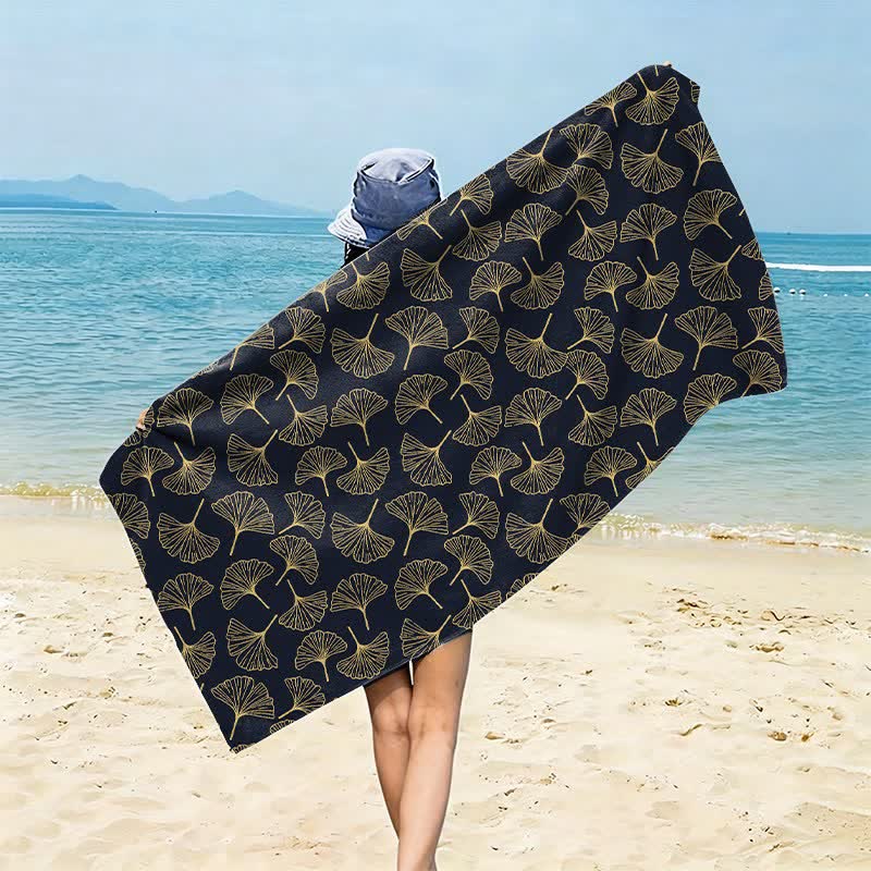 Strandtuch mit Linienzeichnung eines Ginkgoblattes - Schwarz - 150 cm x 70 cm - image 4