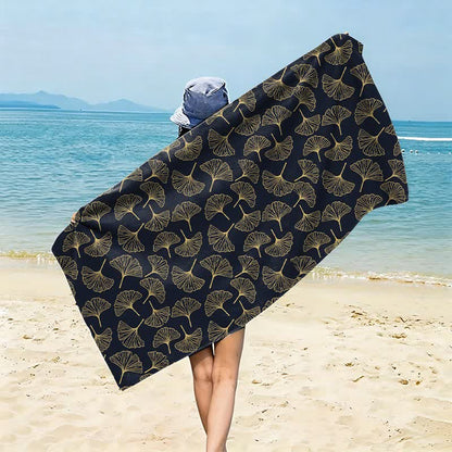 Strandtuch mit Linienzeichnung eines Ginkgoblattes - Schwarz - 150 cm x 70 cm - image 4