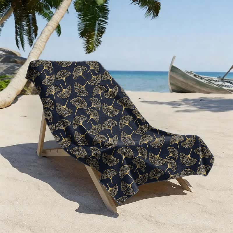 Strandtuch mit Linienzeichnung eines Ginkgoblattes - image 5