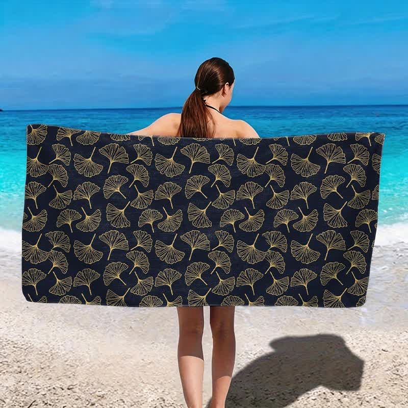 Strandtuch mit Linienzeichnung eines Ginkgoblattes - image 6