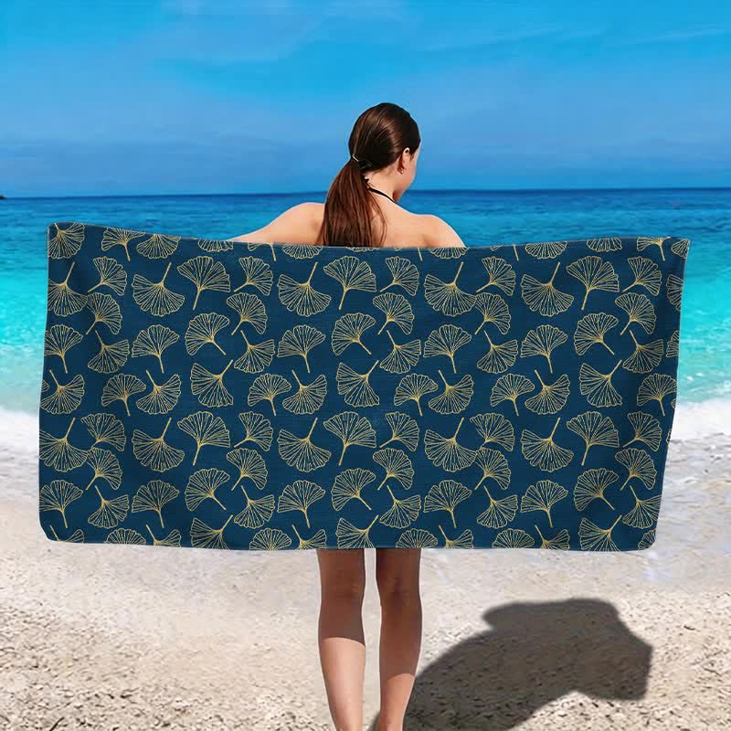 Strandtuch mit Linienzeichnung eines Ginkgoblattes - image 2