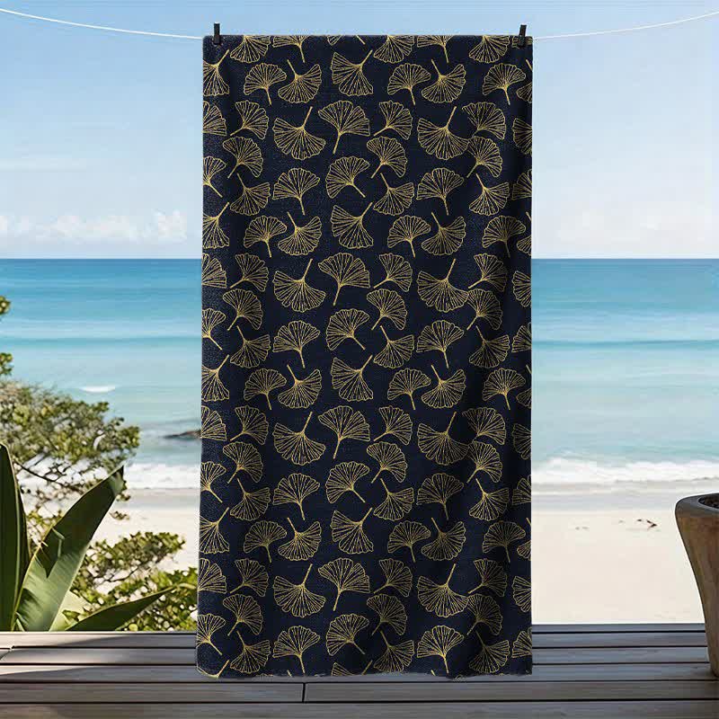 Strandtuch mit Linienzeichnung eines Ginkgoblattes - image 7