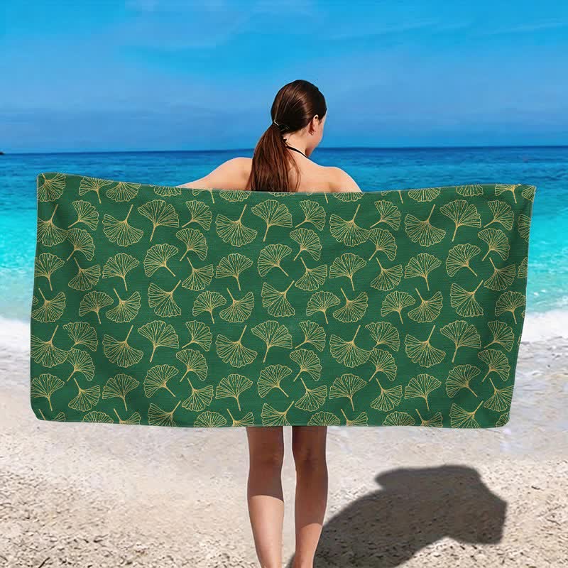 Strandtuch mit Linienzeichnung eines Ginkgoblattes - image 10