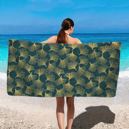 Künstlerisches Linienkunst-Ginkgo-Strandtuch - image 14
