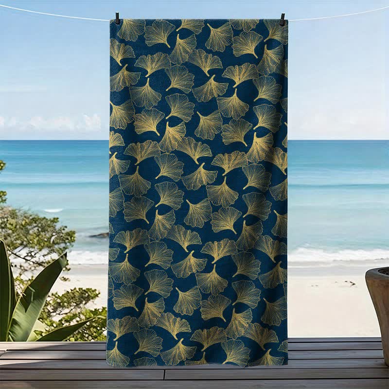 Künstlerisches Linienkunst-Ginkgo-Strandtuch - image 3