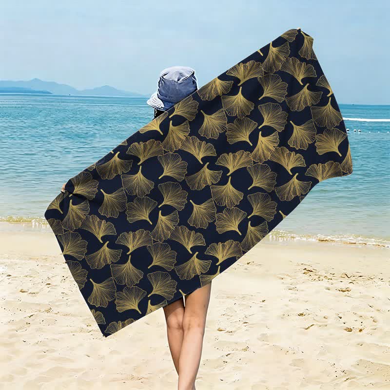 Künstlerisches Linienkunst-Ginkgo-Strandtuch - Schwarz - 150 cm x 70 cm - image 8